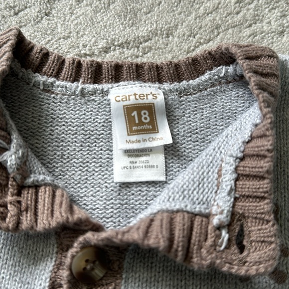 Carter’s Gray Cardigan, Size 18 Months - Picture 2 of 3
